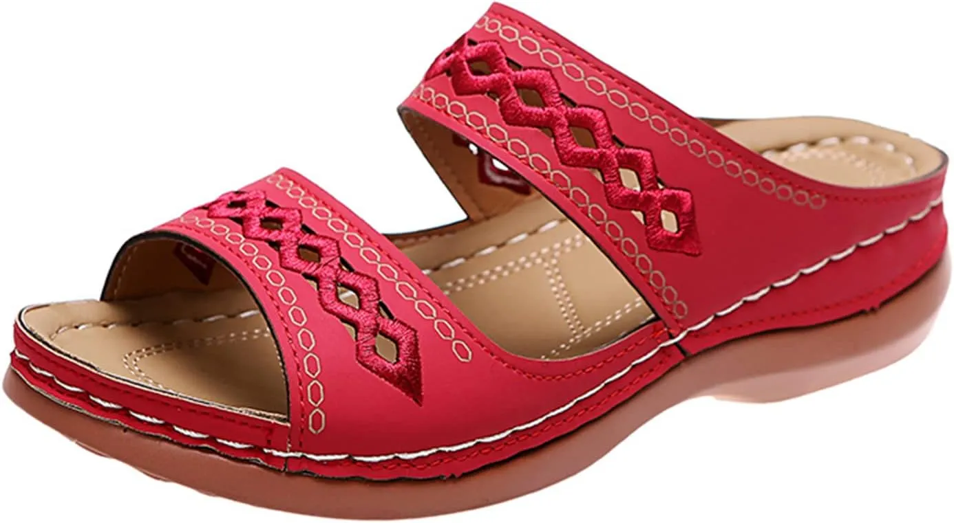 Ladmiple Summer Sandals for Women 2023 Wedge Slides Sandals Breathable Slip On Open Toe Dressy Comfort Orthopedic Shoes