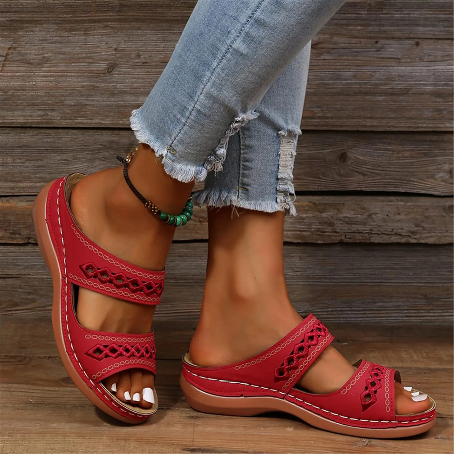Ladmiple Summer Sandals for Women 2023 Wedge Slides Sandals Breathable Slip On Open Toe Dressy Comfort Orthopedic Shoes