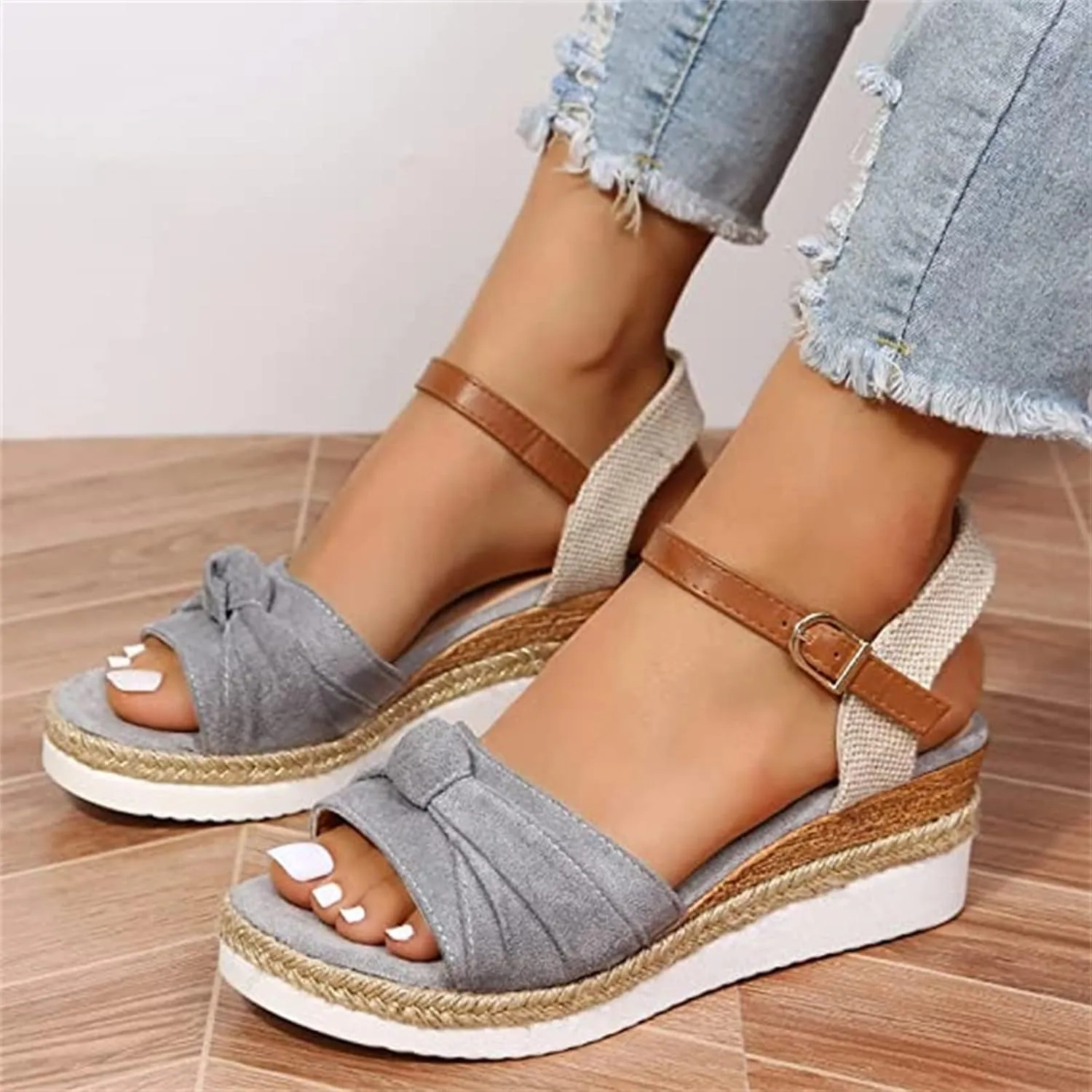Ladmiple Wedge Sandals for Women Dressy Comfy Slip-On Ankle Buckle Sandals Summer Casual Beach Shoes Open Toe Platform