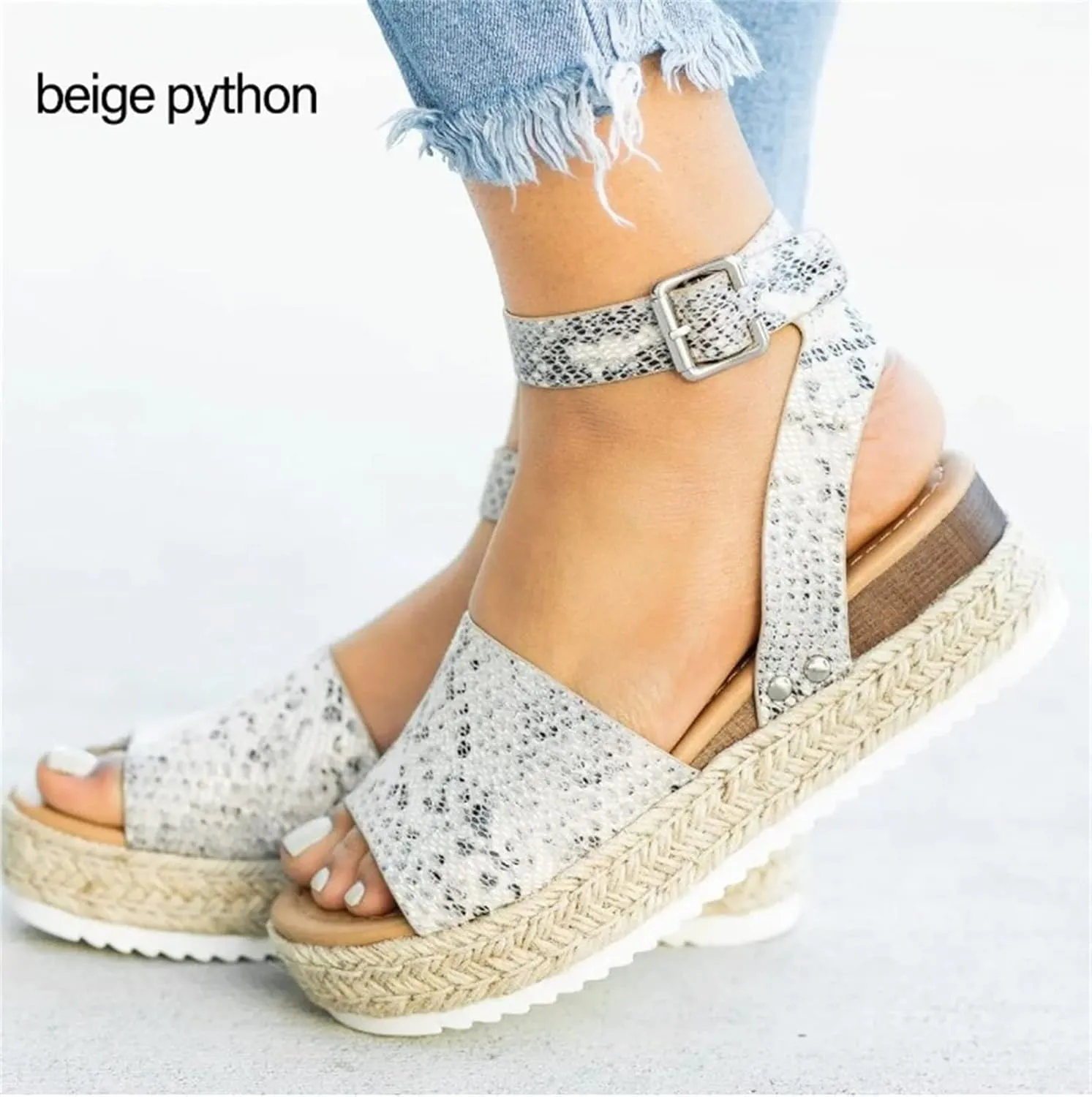 Ladmiple Wedge Sandals for Women Dressy Comfy Slip-On Ankle Buckle Sandals Summer Casual Beach Shoes Open Toe Platform