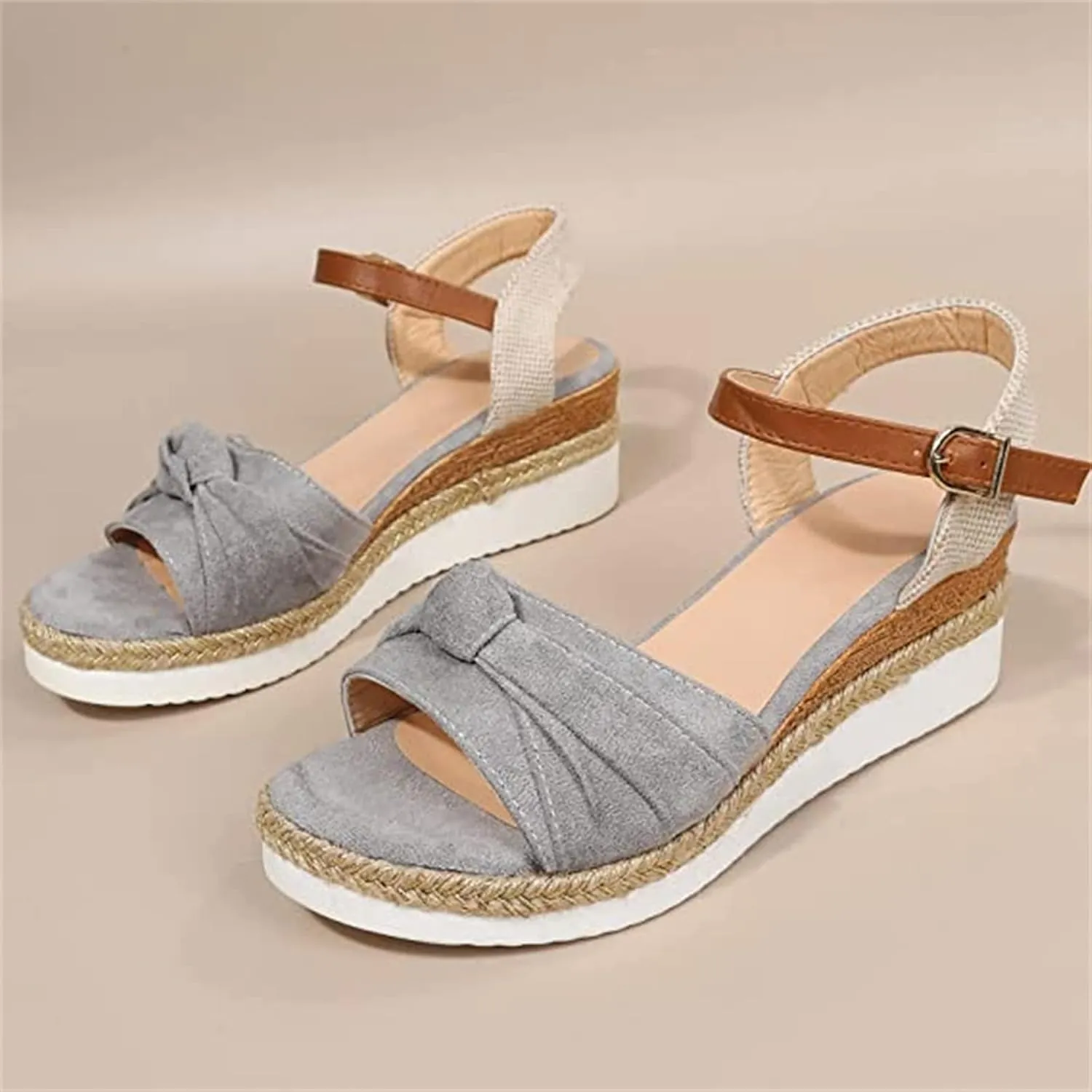Ladmiple Wedge Sandals for Women Dressy Comfy Slip-On Ankle Buckle Sandals Summer Casual Beach Shoes Open Toe Platform