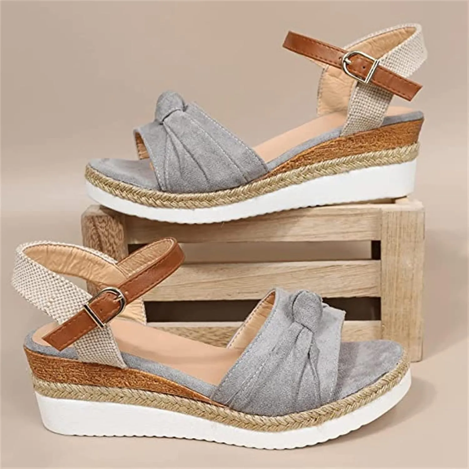 Ladmiple Wedge Sandals for Women Dressy Comfy Slip-On Ankle Buckle Sandals Summer Casual Beach Shoes Open Toe Platform