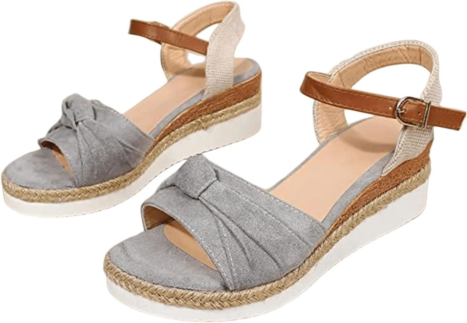 Ladmiple Wedge Sandals for Women Dressy Comfy Slip-On Ankle Buckle Sandals Summer Casual Beach Shoes Open Toe Platform