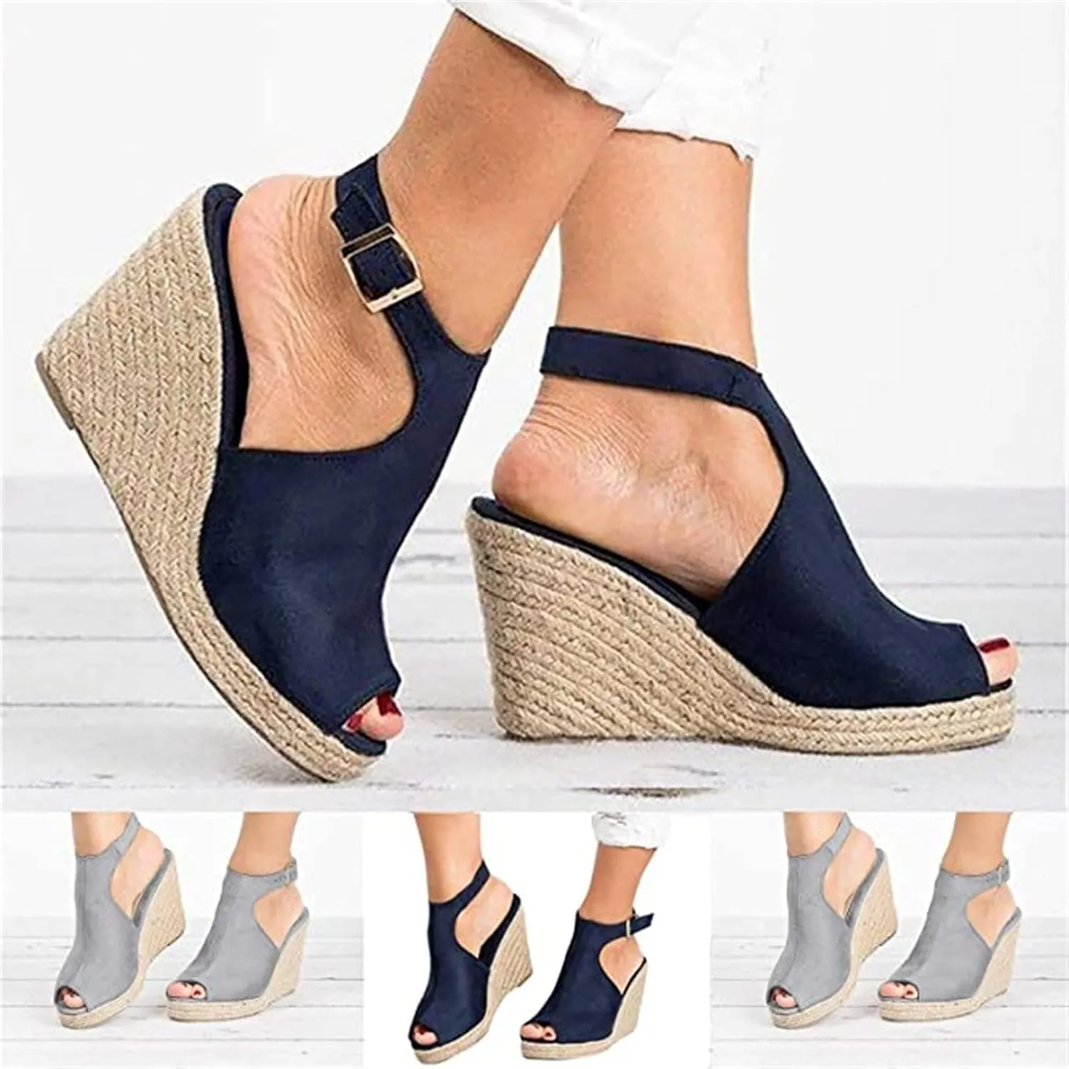 Ladmiple Wedge Sandals for Women,Womens 2023 Summer Comfy Slip-On Sandal Casual Beach Shoes Open Toe Espadrille Platform