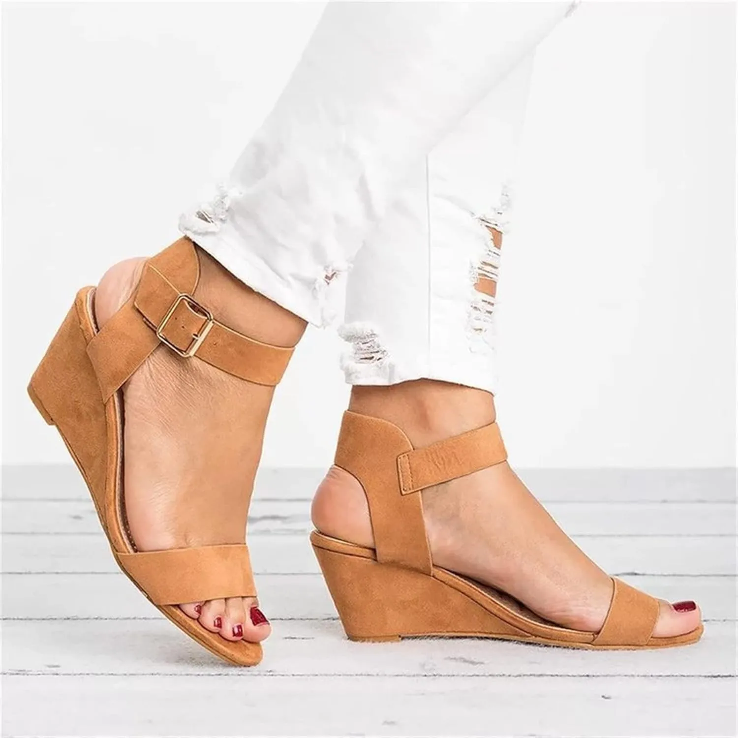 Ladmiple Wedge Sandals for Women,Womens 2023 Summer Comfy Slip-On Sandal Casual Beach Shoes Open Toe Espadrille Platform