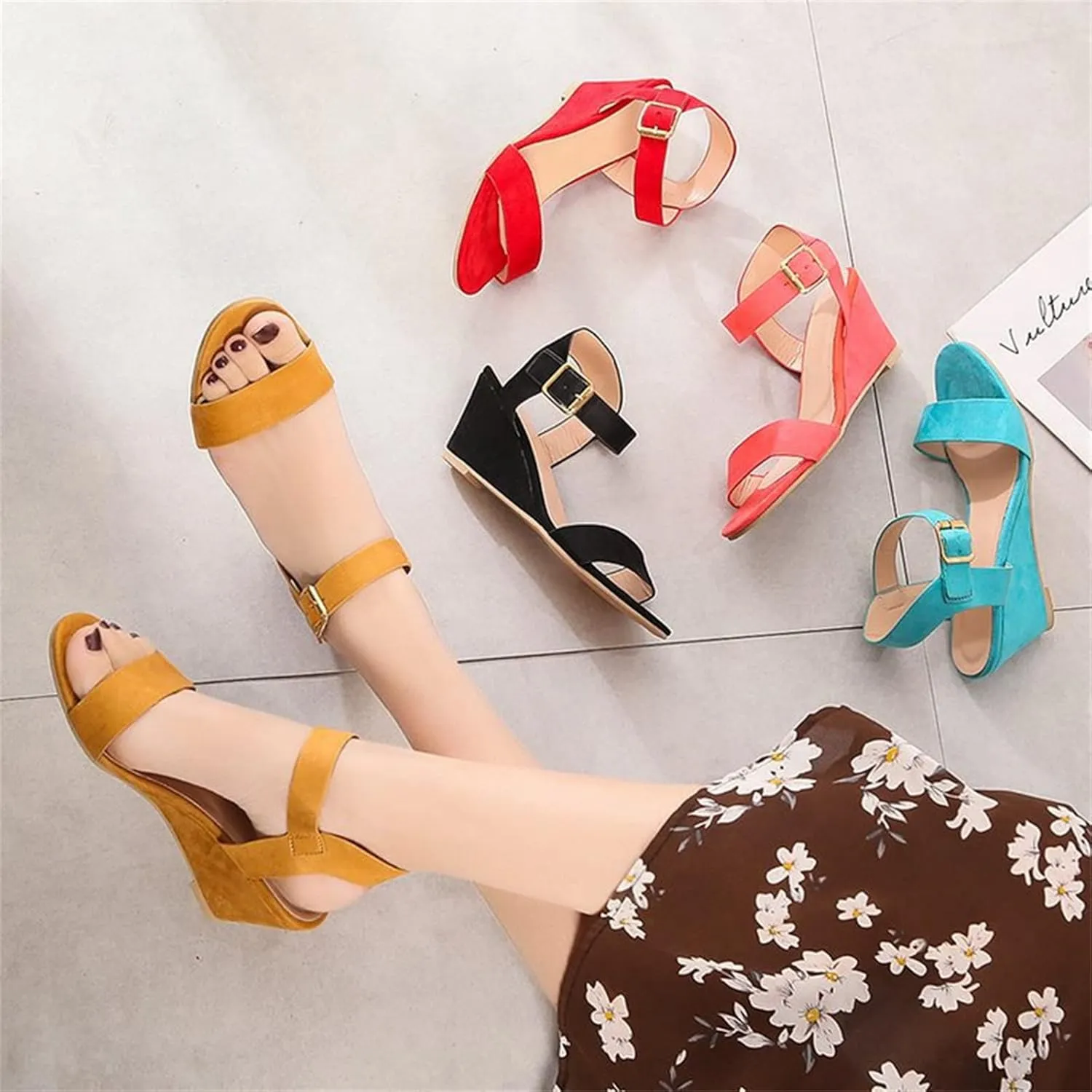 Ladmiple Wedge Sandals for Women,Womens 2023 Summer Comfy Slip-On Sandal Casual Beach Shoes Open Toe Espadrille Platform