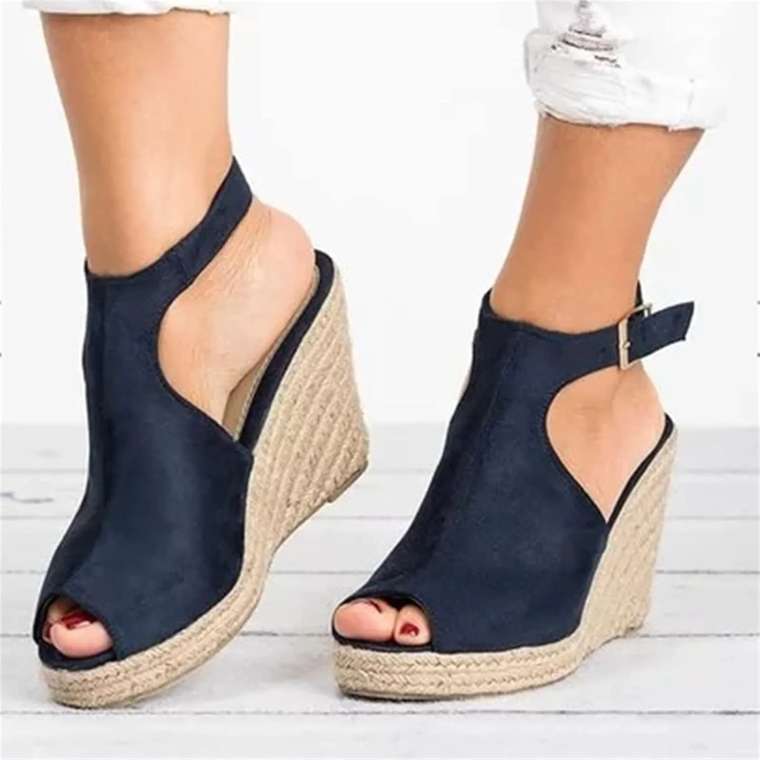 Ladmiple Wedge Sandals for Women,Womens 2023 Summer Comfy Slip-On Sandal Casual Beach Shoes Open Toe Espadrille Platform