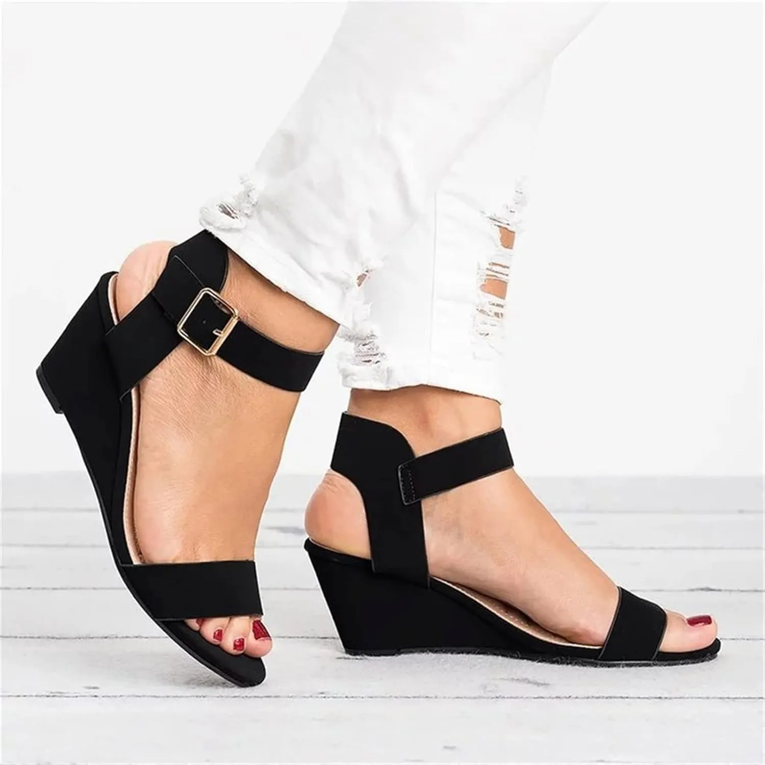 Ladmiple Wedge Sandals for Women,Womens 2023 Summer Comfy Slip-On Sandal Casual Beach Shoes Open Toe Espadrille Platform