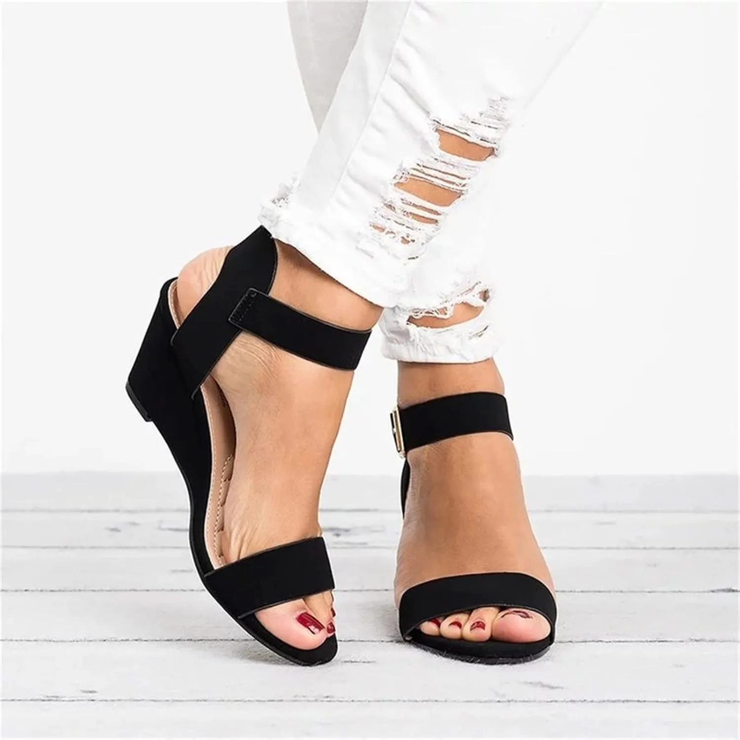 Ladmiple Wedge Sandals for Women,Womens 2023 Summer Comfy Slip-On Sandal Casual Beach Shoes Open Toe Espadrille Platform