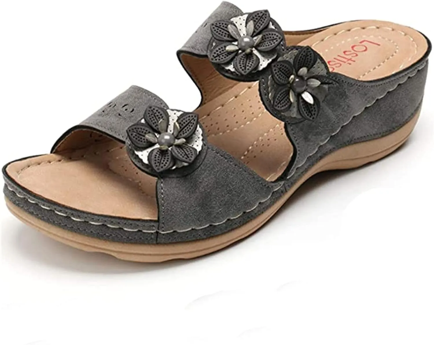 Ladmiple Womens Casual Fashion Flower Orthopedic Wedge Flip Flop Arch Support Beach Roman Open Toe Slip On Slipper Shoes