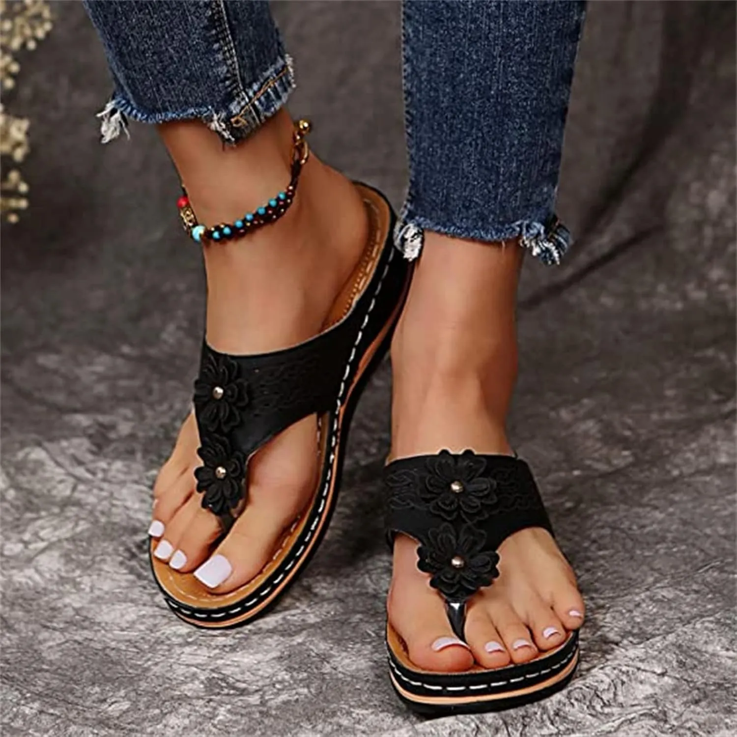 Ladmiple Womens Casual Fashion Orthopedic Flip Flops with Arch Support Slip On Sandal Beach Roman Clip Toe Slipper Shoes
