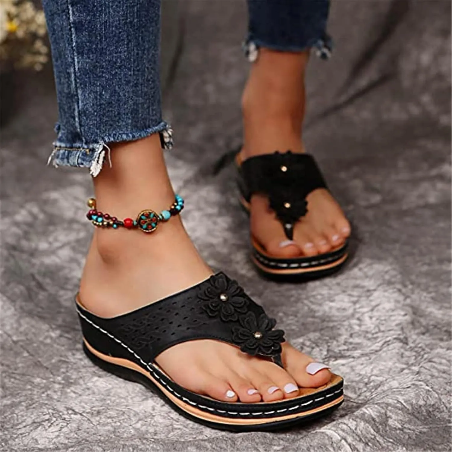 Ladmiple Womens Casual Fashion Orthopedic Flip Flops with Arch Support Slip On Sandal Beach Roman Clip Toe Slipper Shoes