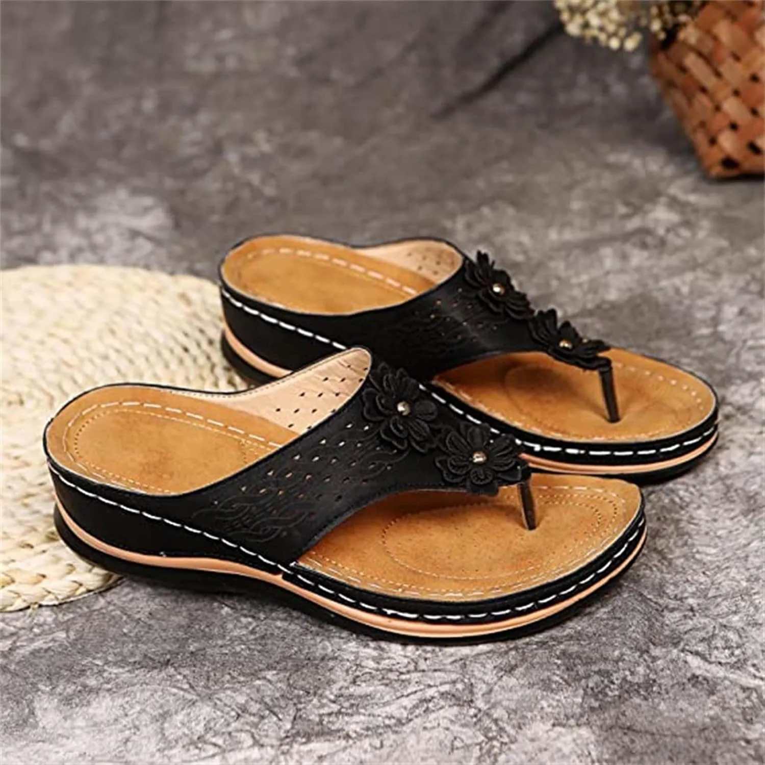 Ladmiple Womens Casual Fashion Orthopedic Flip Flops with Arch Support Slip On Sandal Beach Roman Clip Toe Slipper Shoes