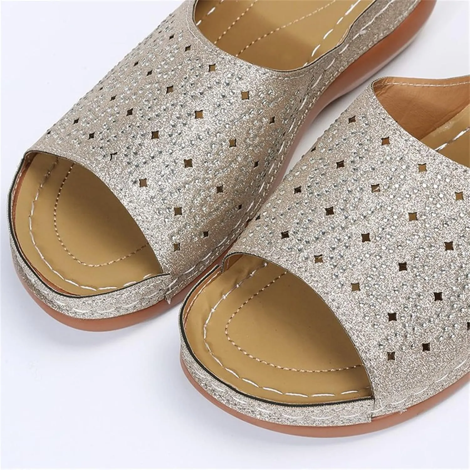 Ladmiple Womens Casual Summer Fashion Crystal Orthopedic Platform Flip Flops Arch Support Roman Open Toe Slippers Shoes