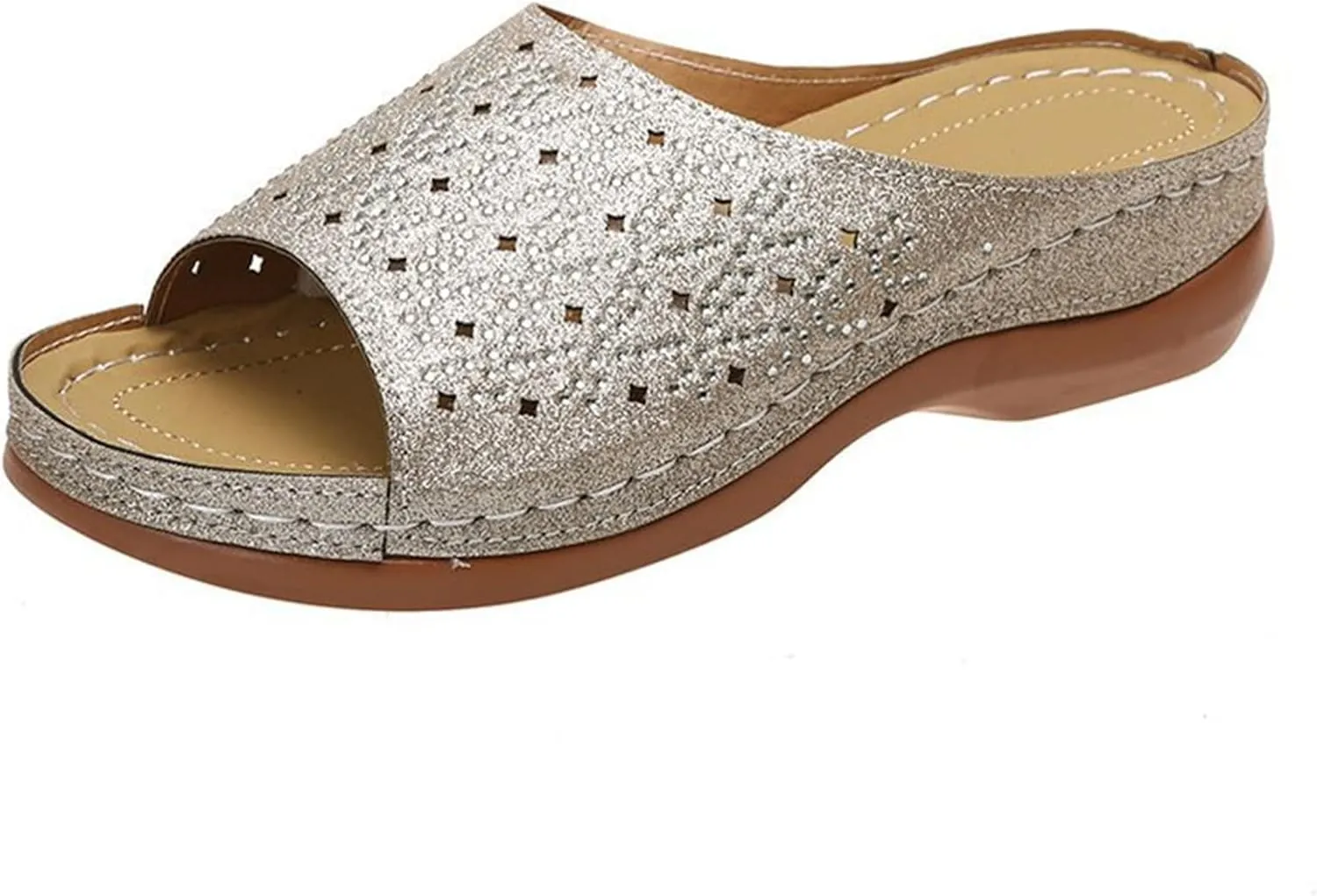 Ladmiple Womens Casual Summer Fashion Crystal Orthopedic Platform Flip Flops Arch Support Roman Open Toe Slippers Shoes