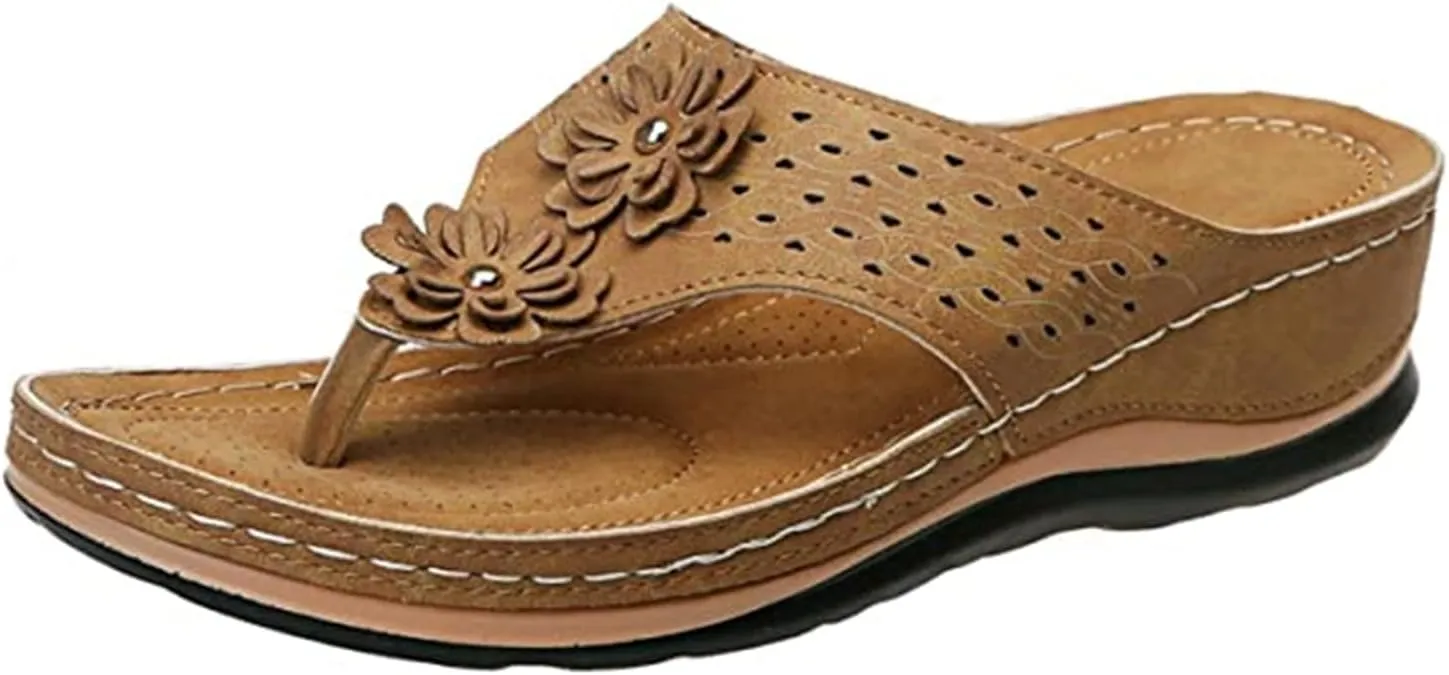 Ladmiple Womens Casual Summer Orthopedic Platform Flip Flops with Arch Support Slip On Sandal Beach Roman Clip Toe Shoes