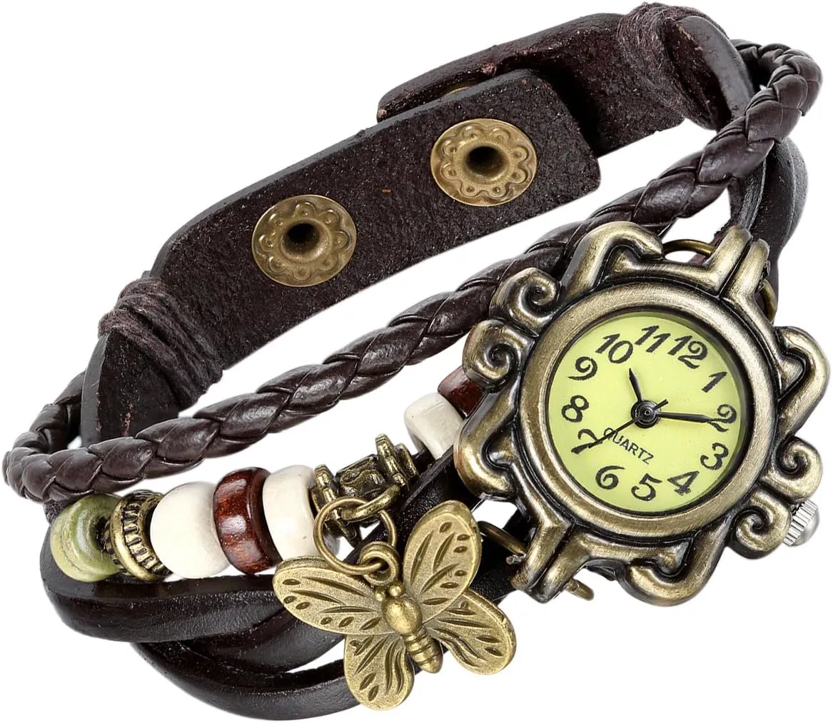 Lancardo Women's Braided Leather Straps Butterfly Charm Bracelet Bangle Watches Quartz Business Casual Wrist Watch Friendship Anniversary