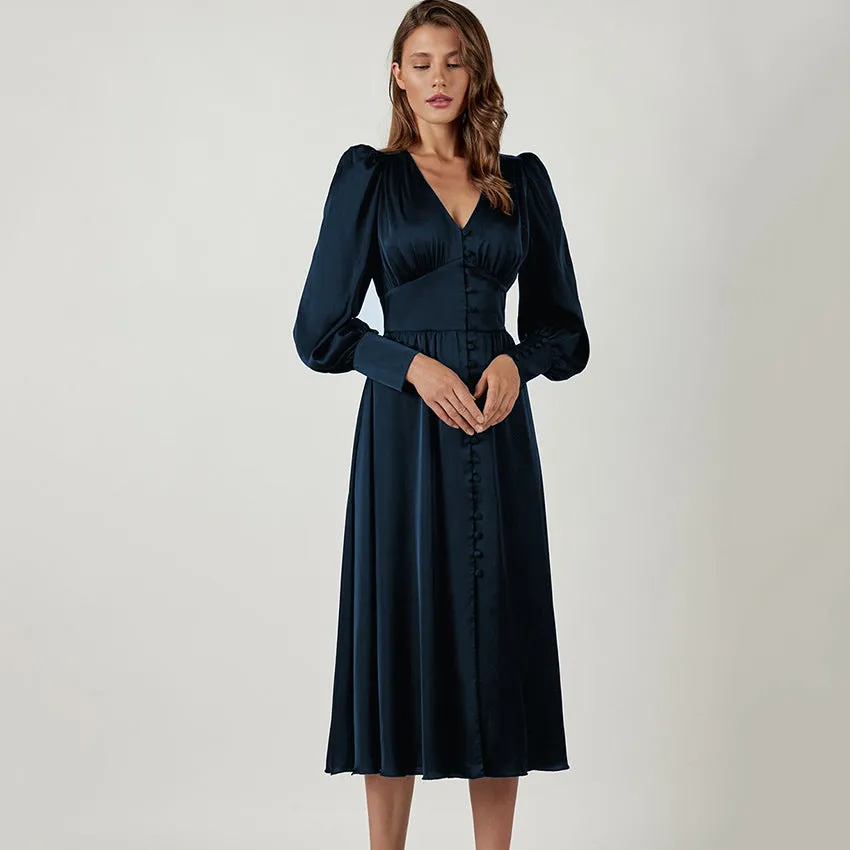 Lantern Sleeves Satin Dress