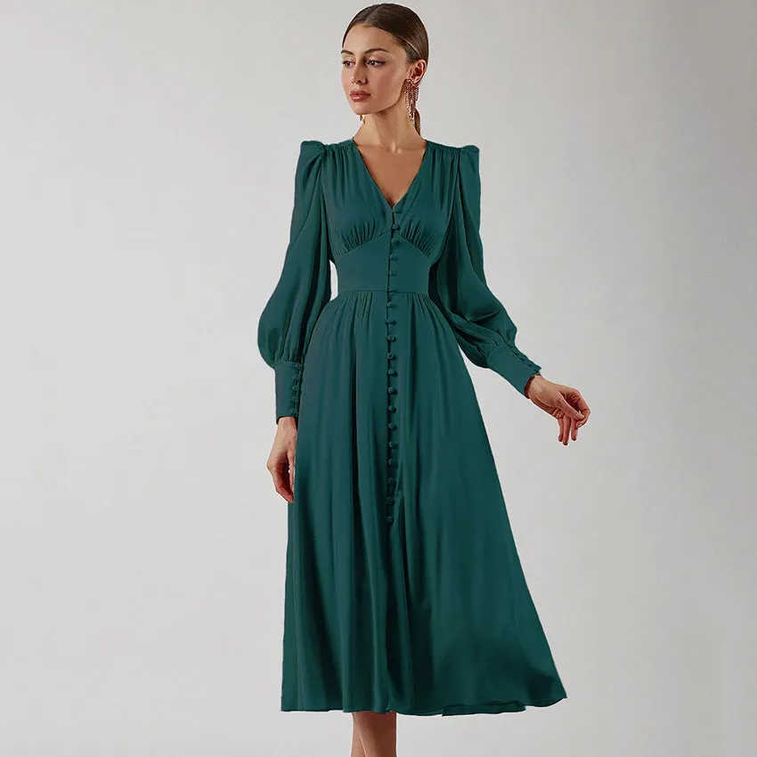 Lantern Sleeves Satin Dress