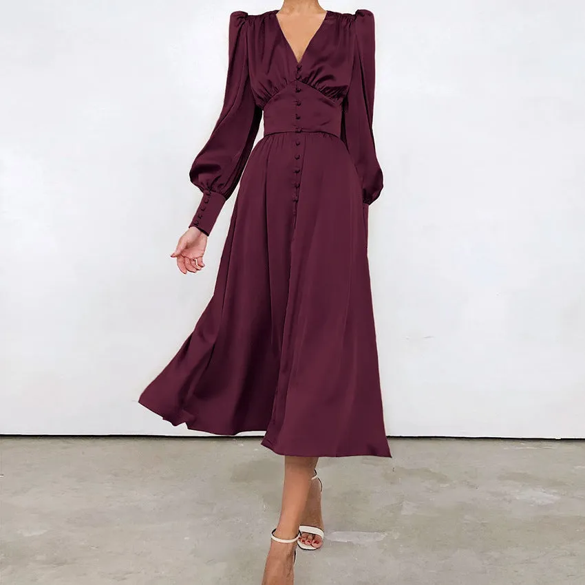 Lantern Sleeves Satin Dress