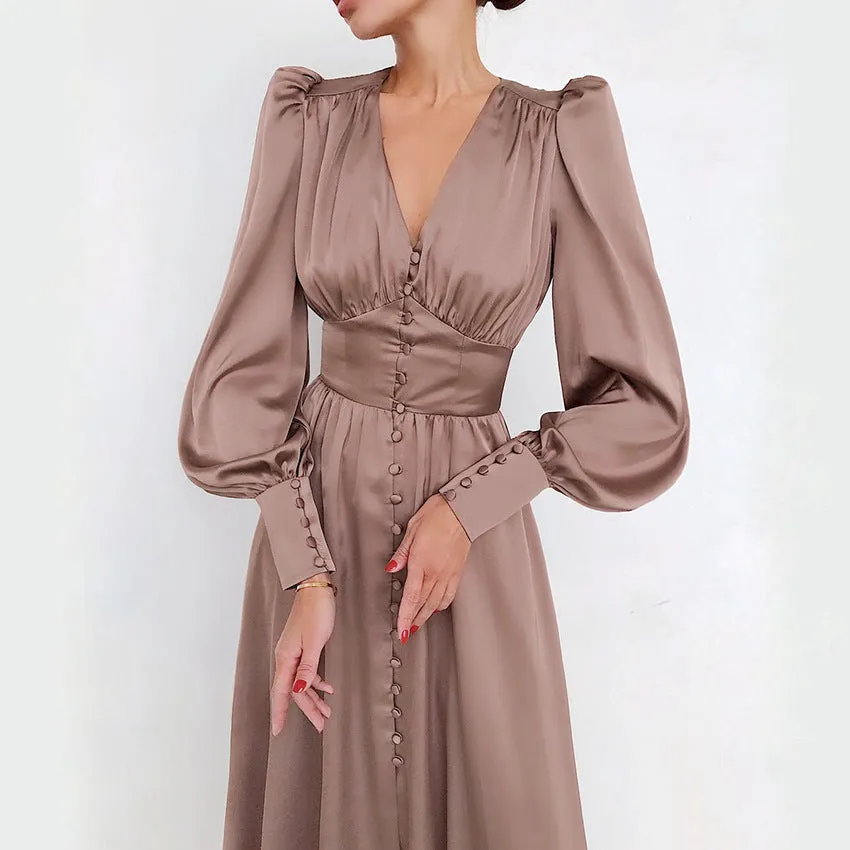 Lantern Sleeves Satin Dress