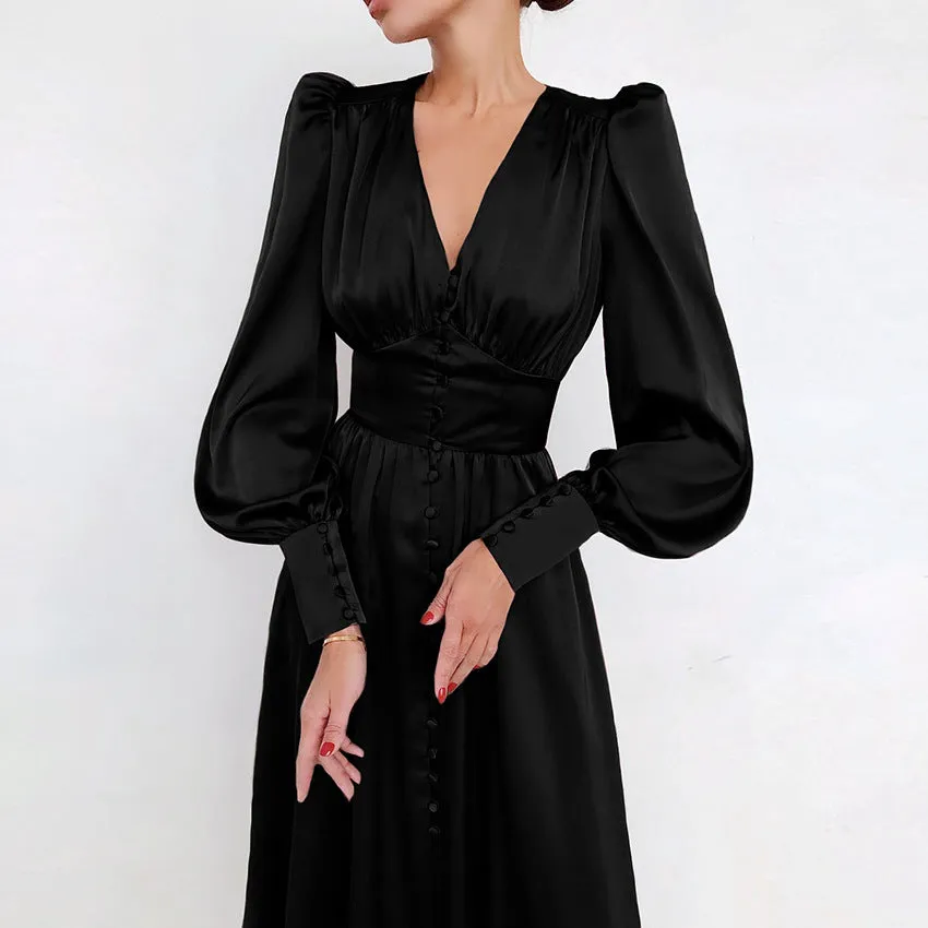 Lantern Sleeves Satin Dress