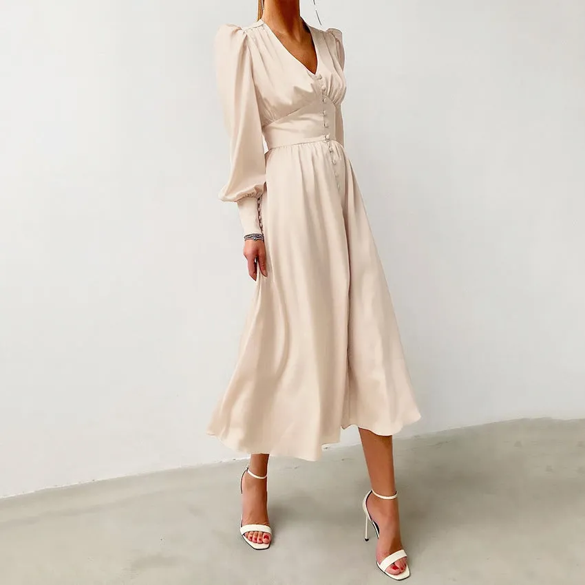 Lantern Sleeves Satin Dress