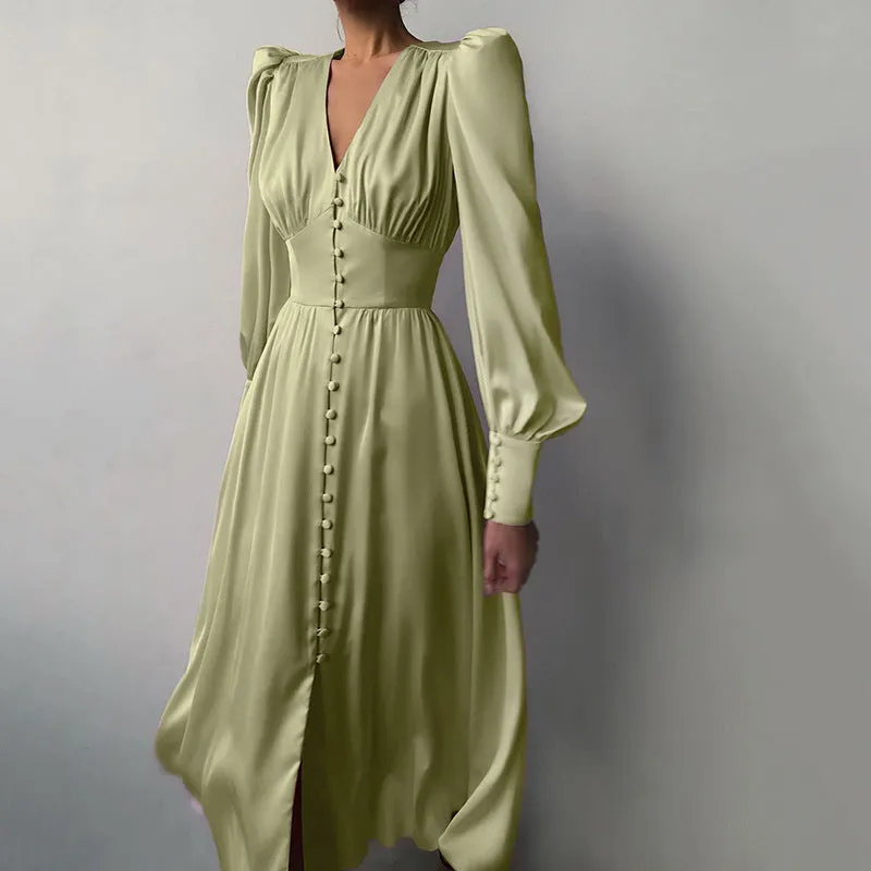 Lantern Sleeves Satin Dress