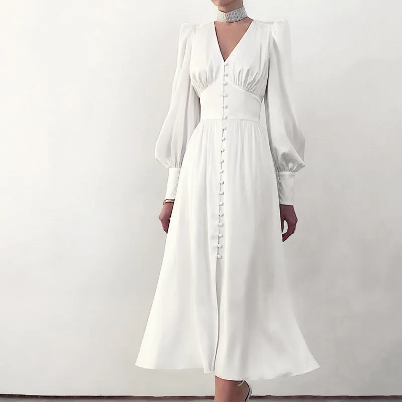Lantern Sleeves Satin Dress