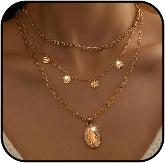 Layered Boho Necklaces for Women Trendy Gold Stackable Necklaces Bohemian Turquoise Beaded Choker Necklace Western Pendant Necklaces Boho Jewelry Accessories
