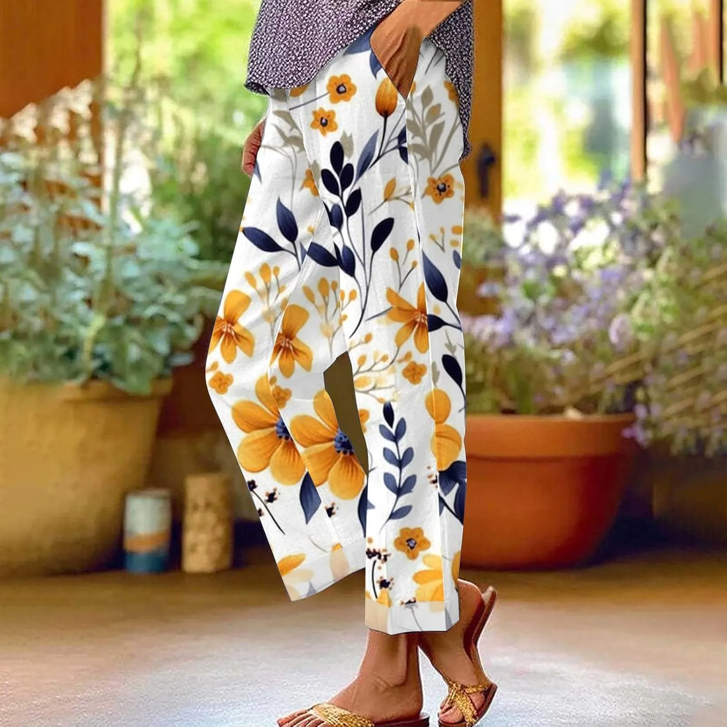 LCMTWX Women's Summer Casual Linen Pants and Linen Casual Pants Casual Loose Drawstring Beach Pants for Women White Pants