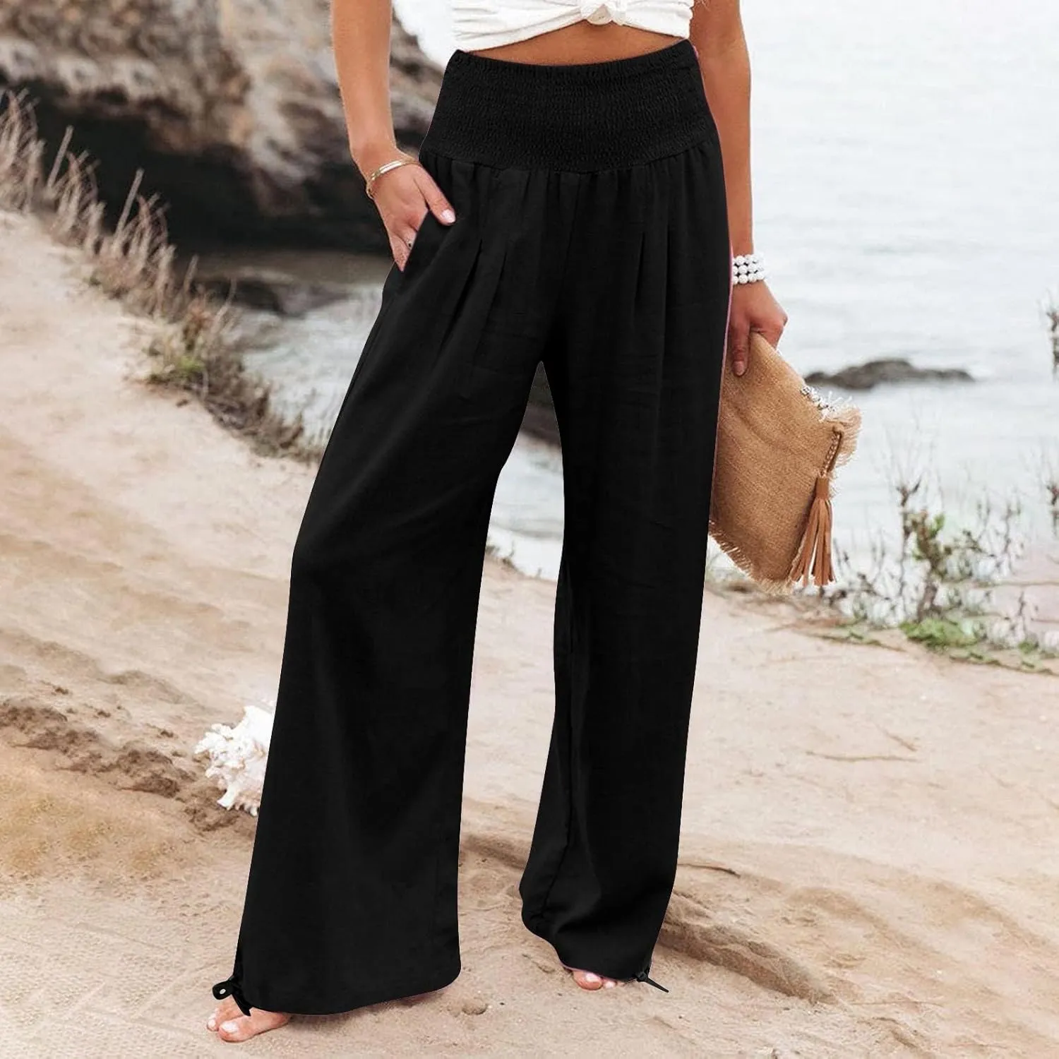LCMTWX Womens Summer Clothes Color Wide Women Loose High Waist Pants Women's Casual Pants Womens Wide Leg Pants Cotton