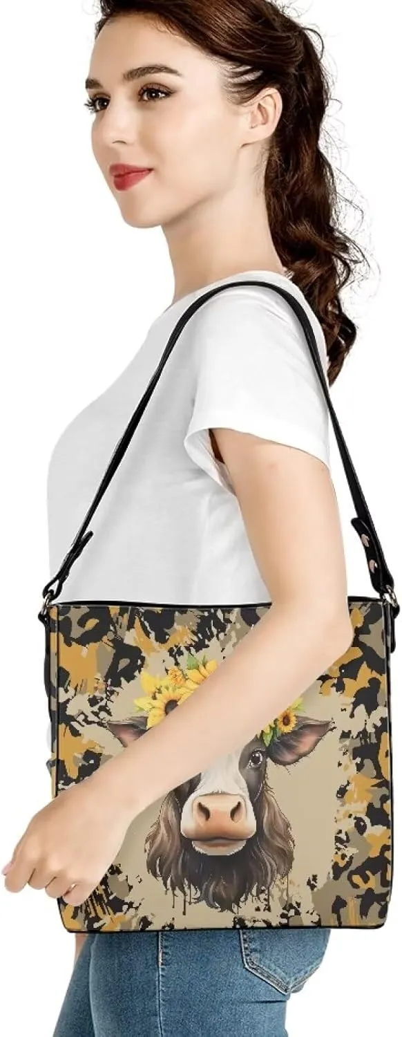 Leather Hobo Handbags, Shoulder Tote Bag Bucket Bags with 2 Straps for Women Top Handle Tote Crossbody Bags