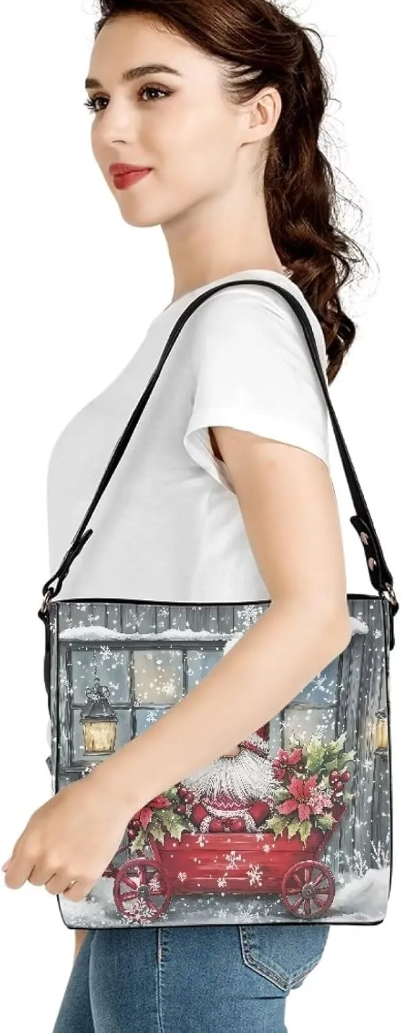 Leather Hobo Handbags, Shoulder Tote Bag Bucket Bags with 2 Straps for Women Top Handle Tote Crossbody Bags