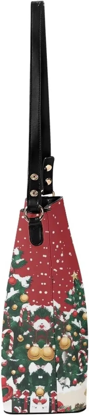 Leather Hobo Handbags, Shoulder Tote Bag Bucket Bags with 2 Straps for Women Top Handle Tote Crossbody Bags