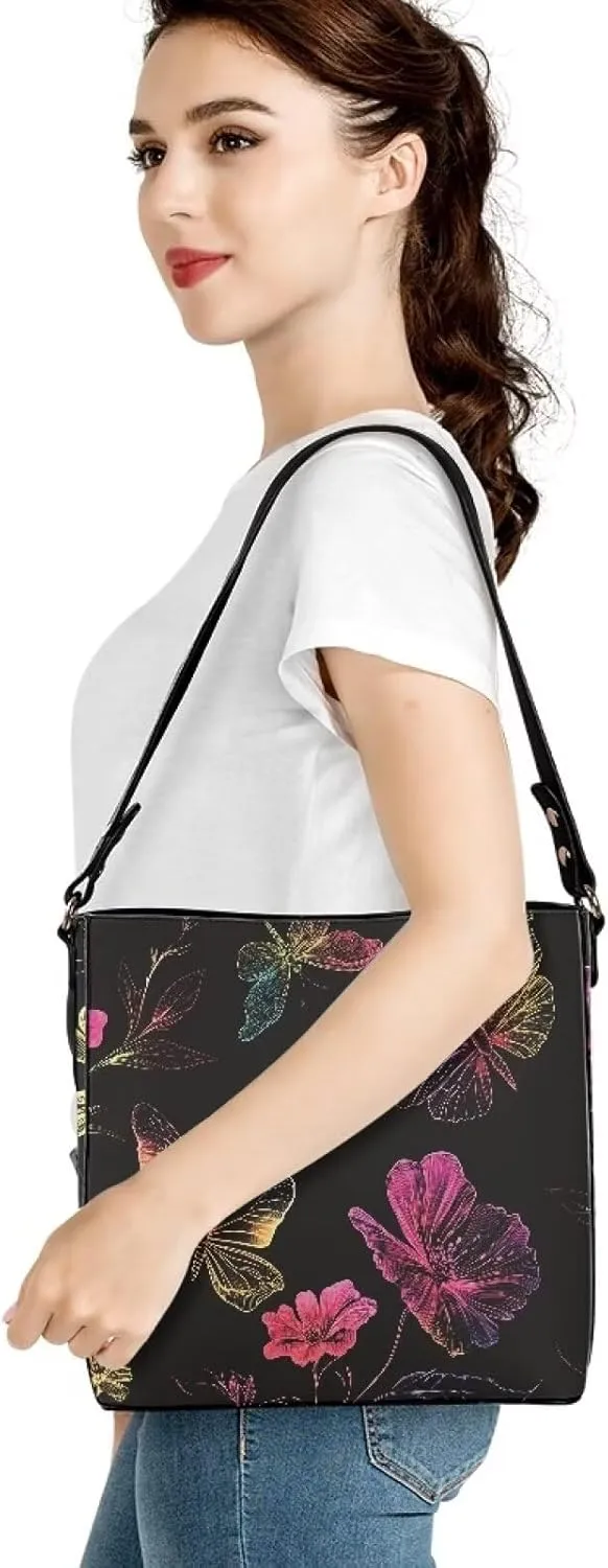 Leather Hobo Handbags, Shoulder Tote Bag Bucket Bags with 2 Straps for Women Top Handle Tote Crossbody Bags