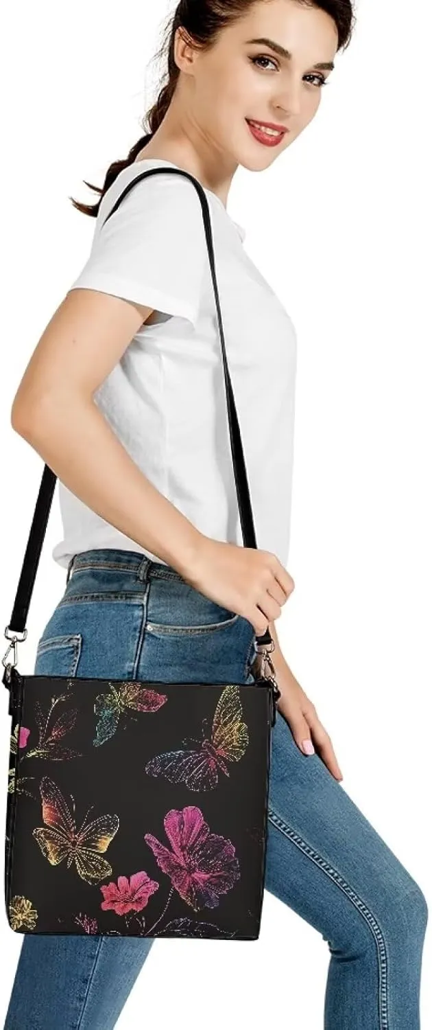 Leather Hobo Handbags, Shoulder Tote Bag Bucket Bags with 2 Straps for Women Top Handle Tote Crossbody Bags