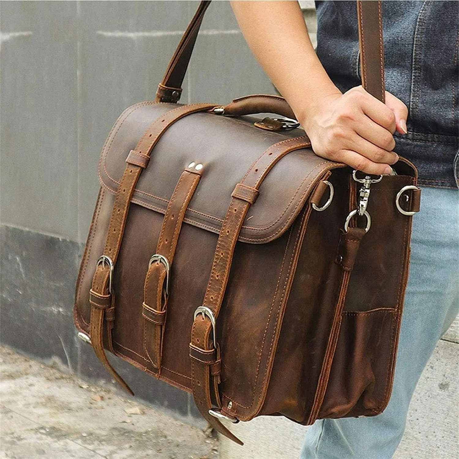 Leather Laptop Business Briefcase Shoulder Tote Bag Briefcases for Men