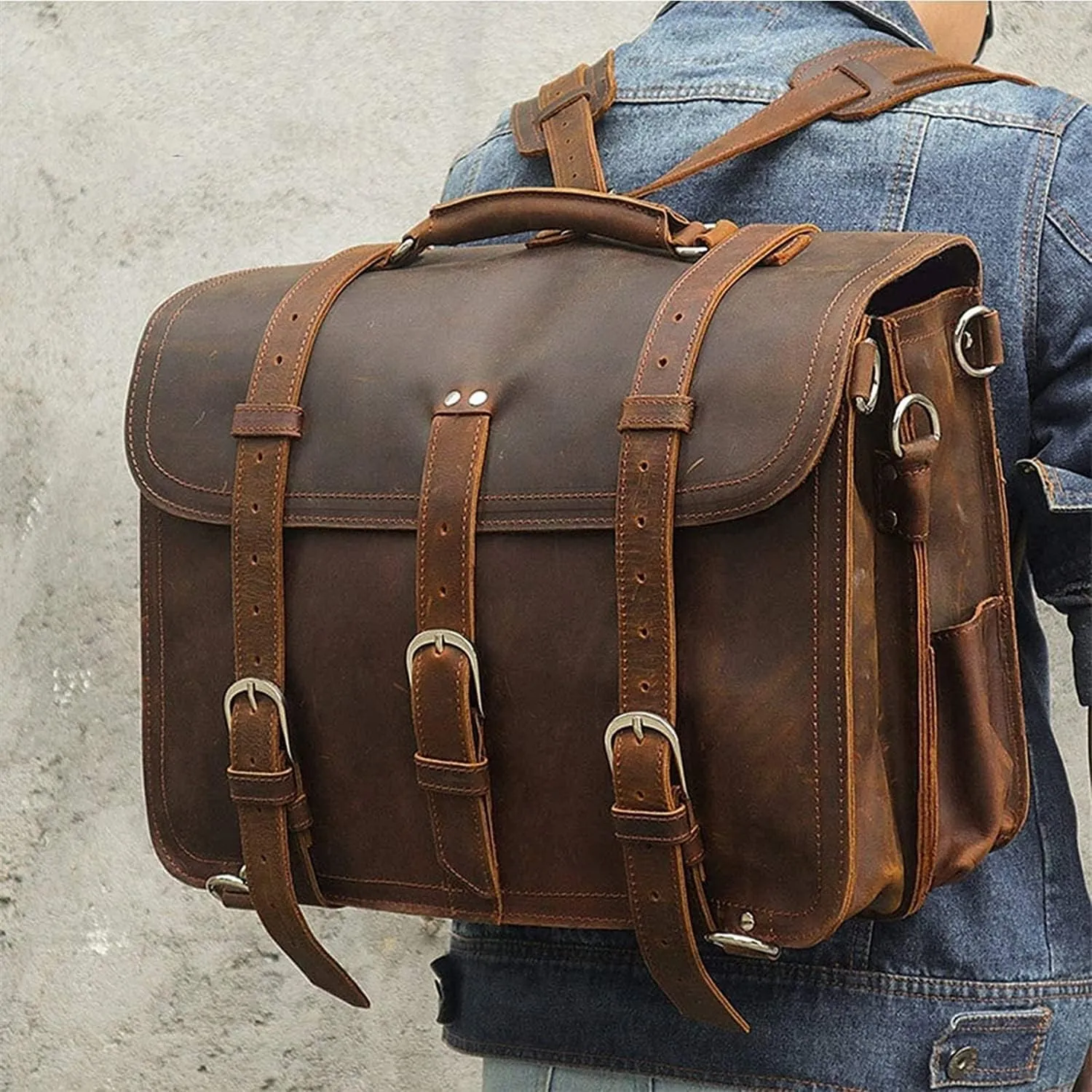 Leather Laptop Business Briefcase Shoulder Tote Bag Briefcases for Men