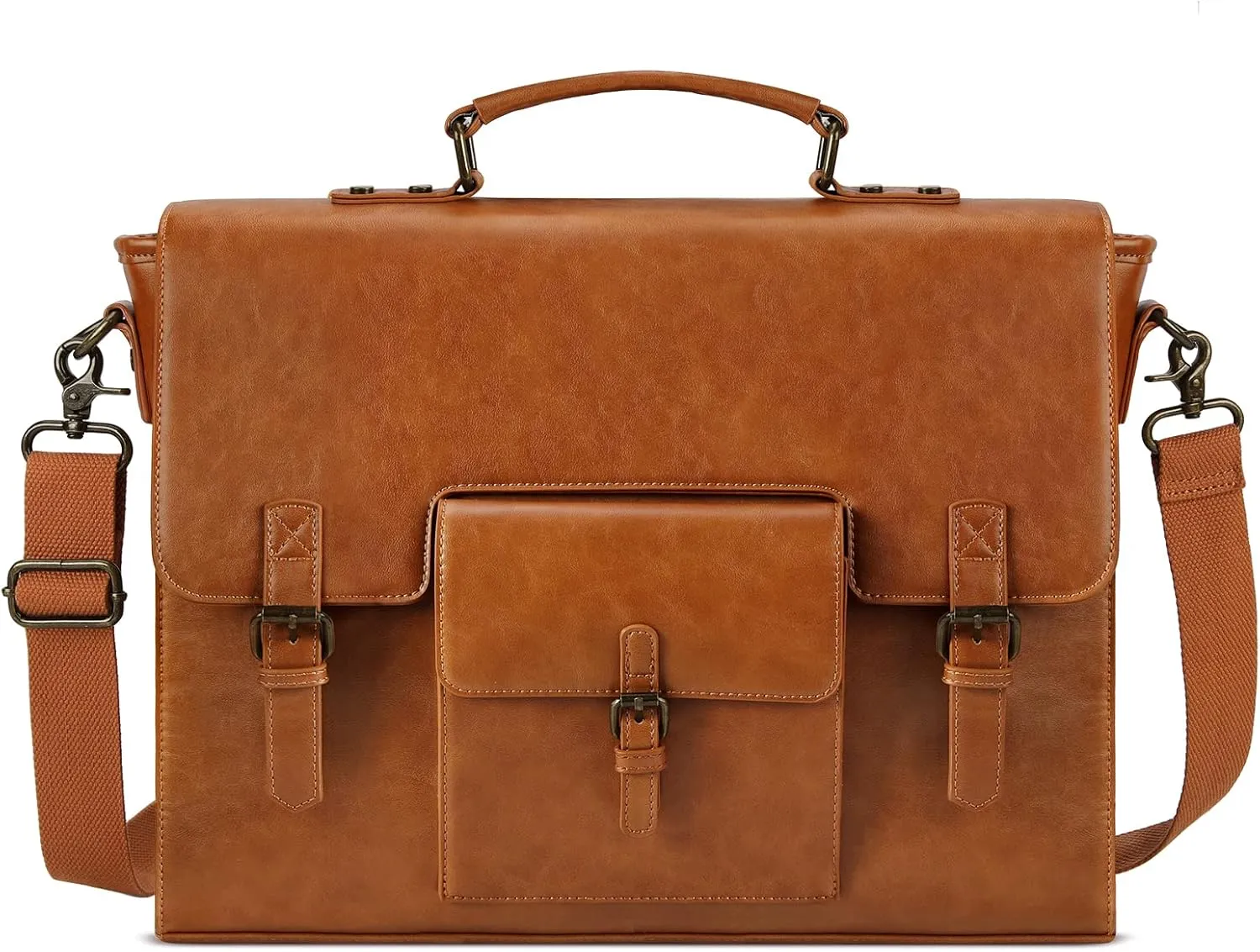 Leather Messenger Bag for Men 15.6 Inch Waterproof Vintage Leather Laptop Briefcase Large Satchel Shoulder Bag Office Travel College Computer Laptop Bag, Brown