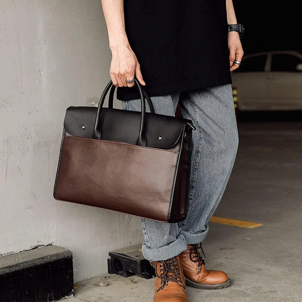Leather PU Briefcase Convertible 14 Inch Messenger Bags Handbag Multifunction Men Business Office Work Shoulder Bag