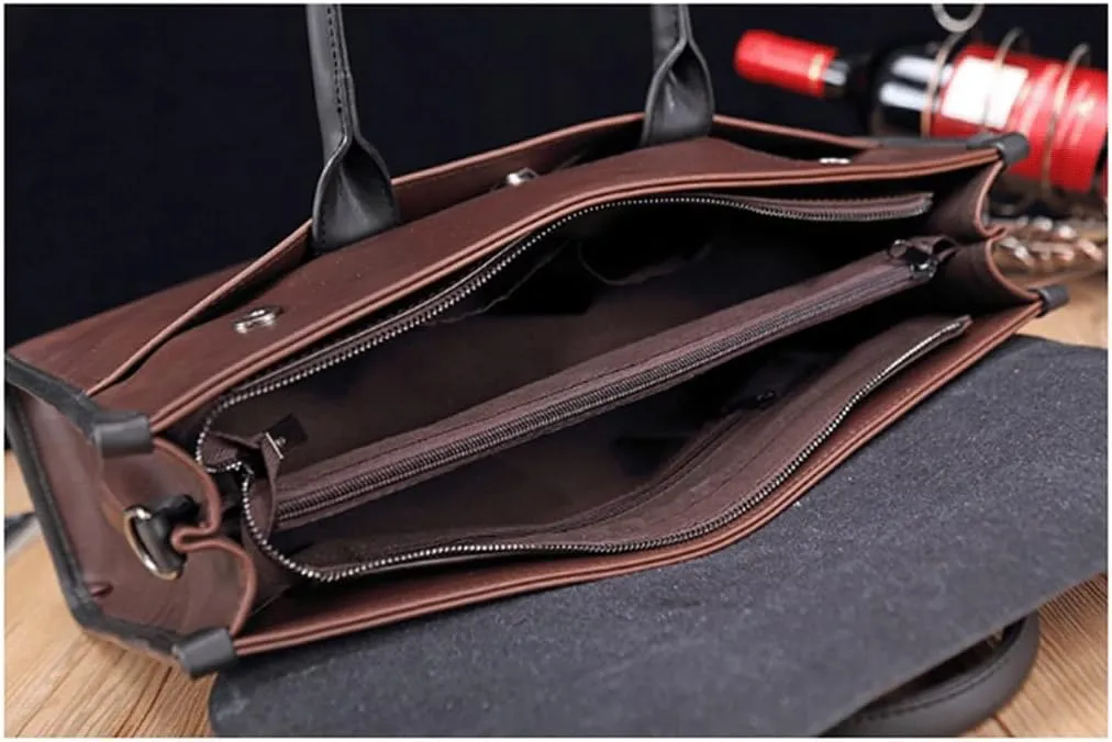 Leather PU Briefcase Convertible 14 Inch Messenger Bags Handbag Multifunction Men Business Office Work Shoulder Bag