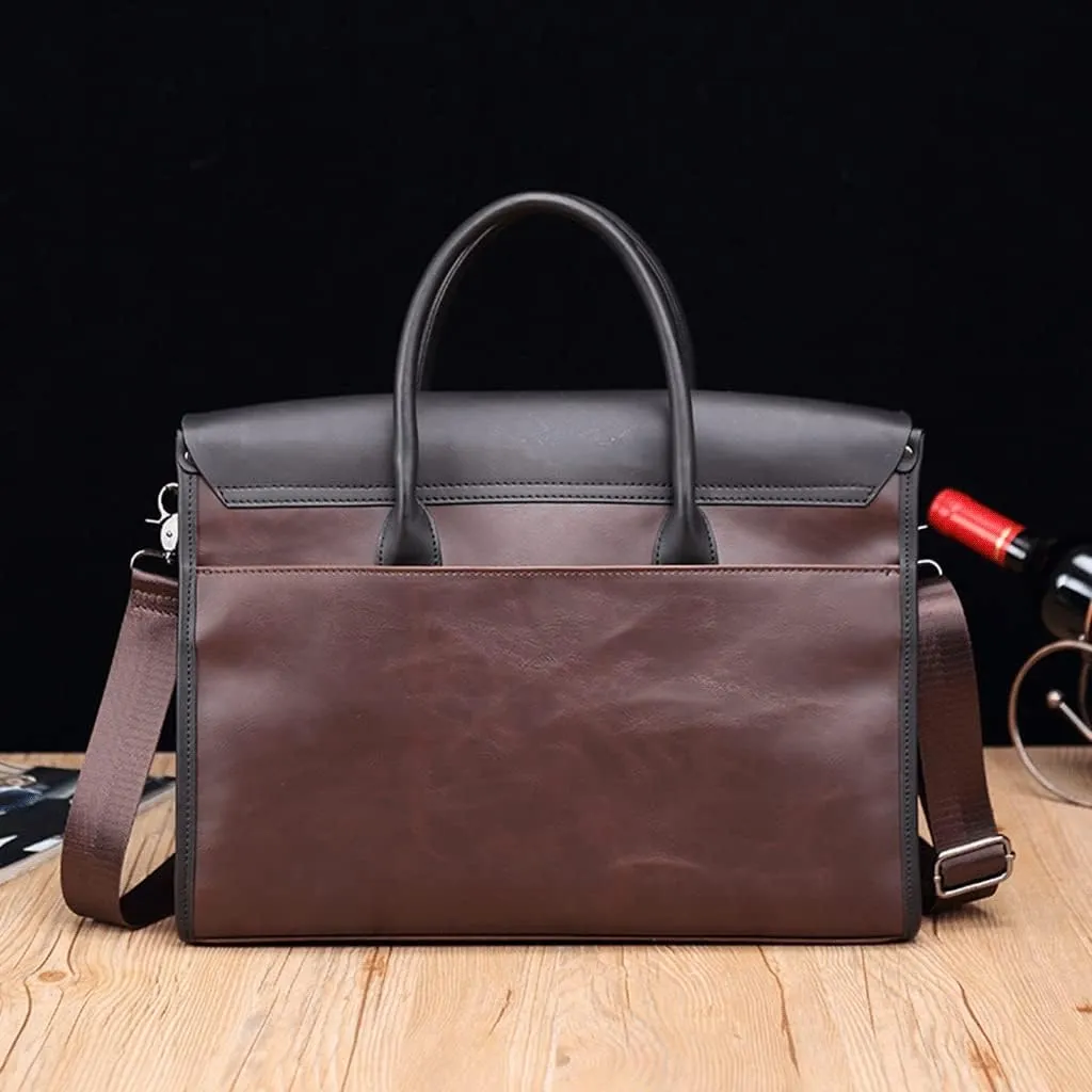 Leather PU Briefcase Convertible 14 Inch Messenger Bags Handbag Multifunction Men Business Office Work Shoulder Bag