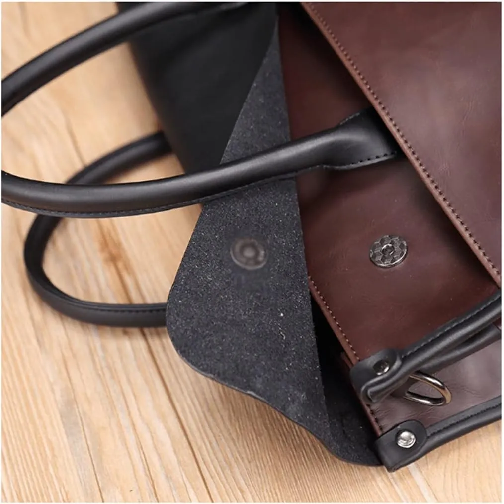 Leather PU Briefcase Convertible 14 Inch Messenger Bags Handbag Multifunction Men Business Office Work Shoulder Bag