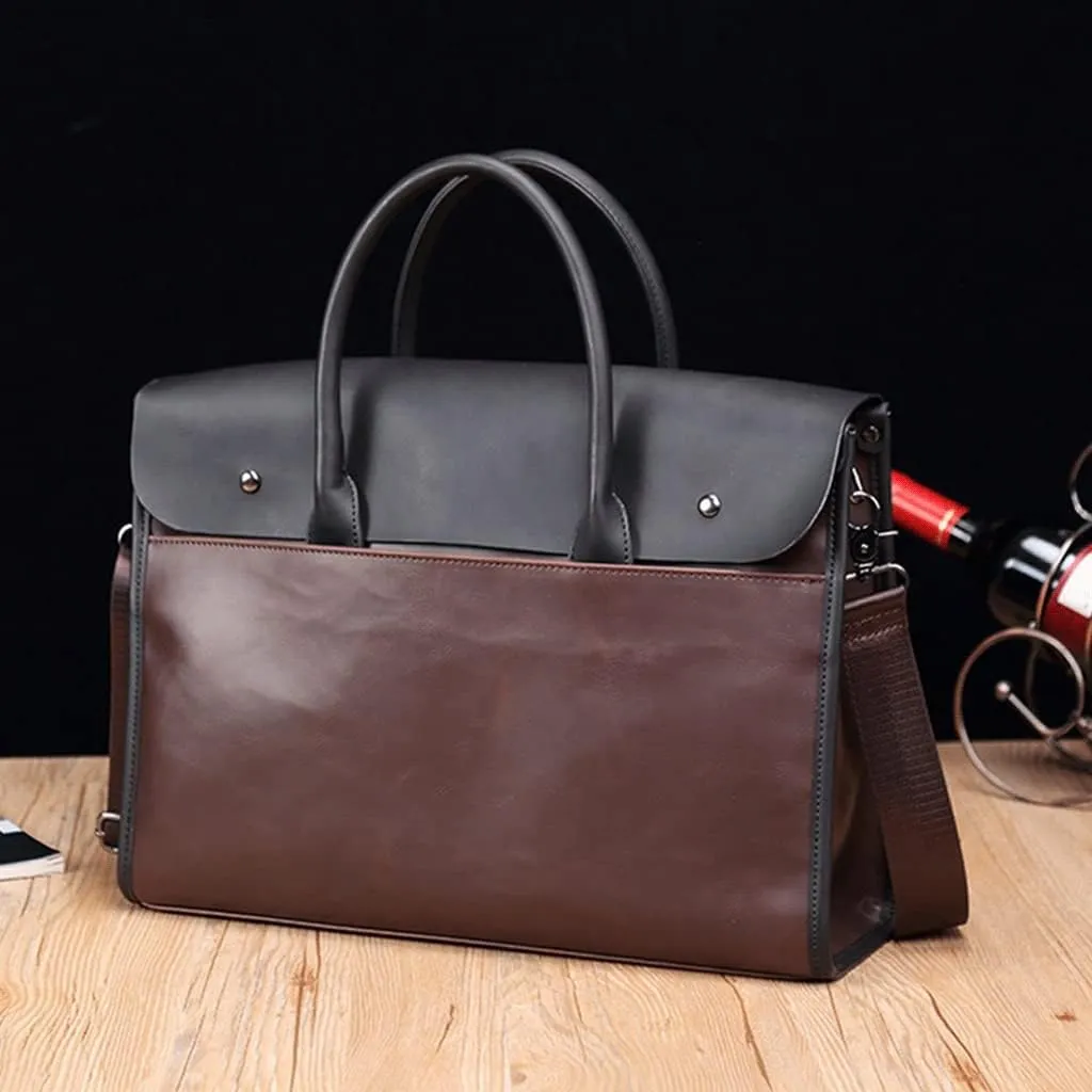 Leather PU Briefcase Convertible 14 Inch Messenger Bags Handbag Multifunction Men Business Office Work Shoulder Bag