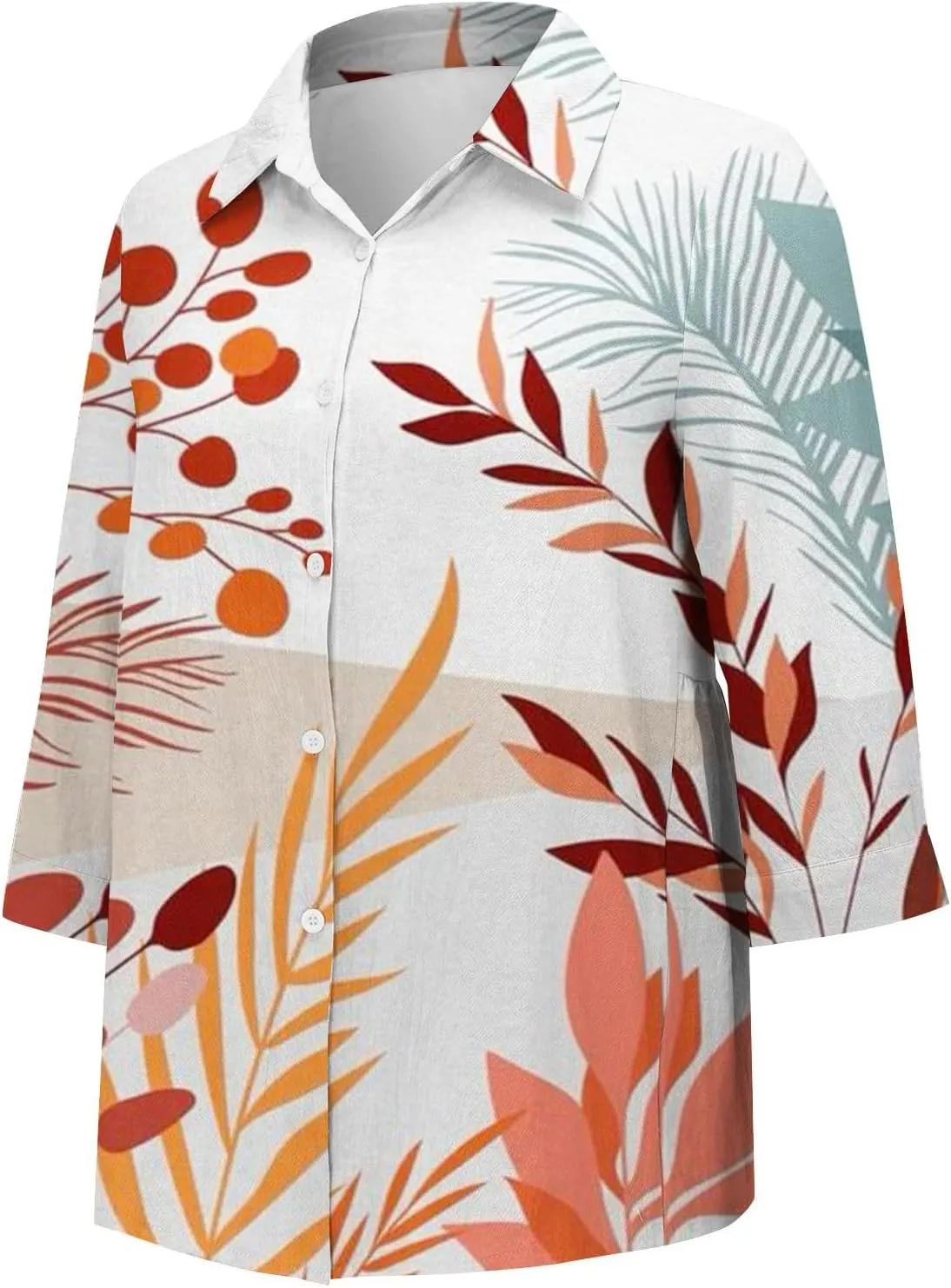 Linen Blouses for Women Casual Cropped Linen Shirt Women Women's Tops 3/4 Sleeve