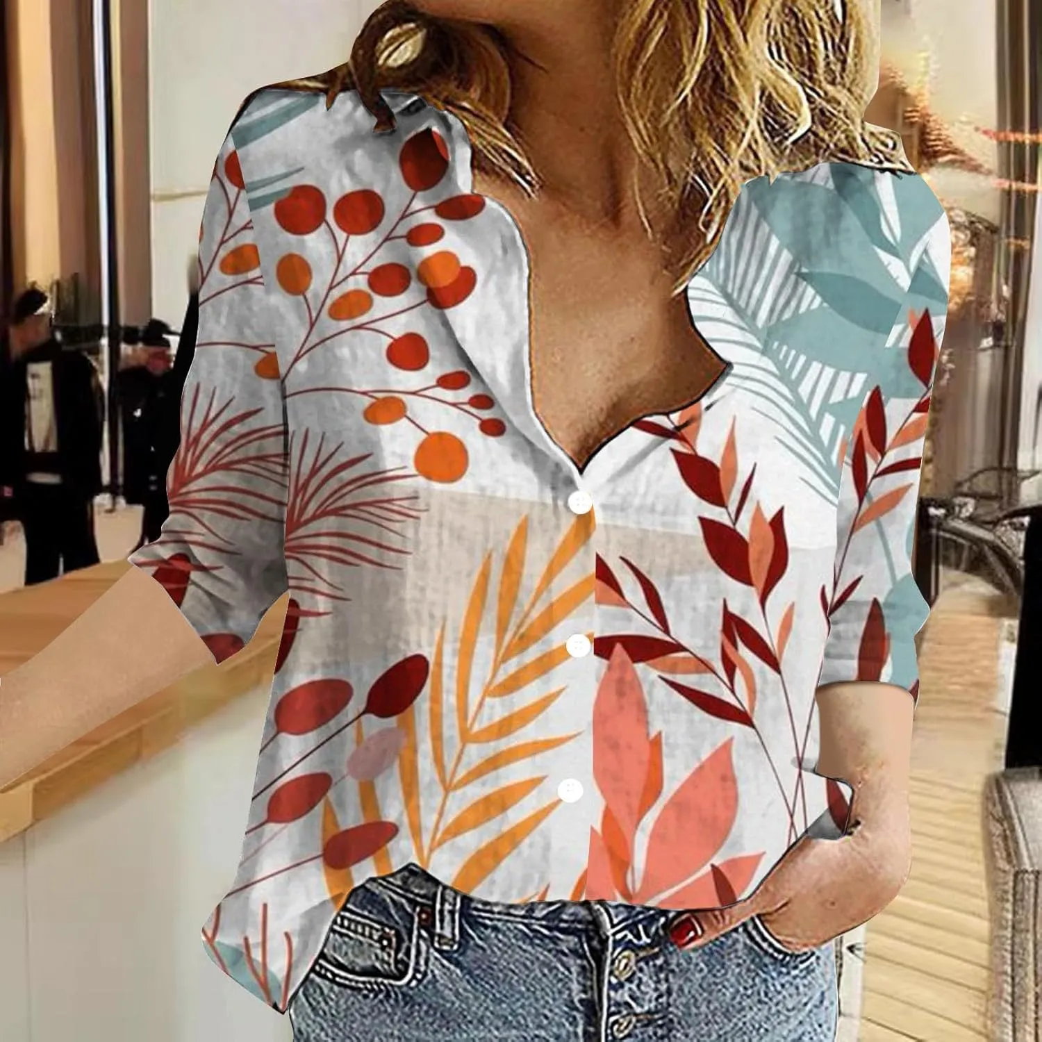 Linen Blouses for Women Casual Cropped Linen Shirt Women Women's Tops 3/4 Sleeve