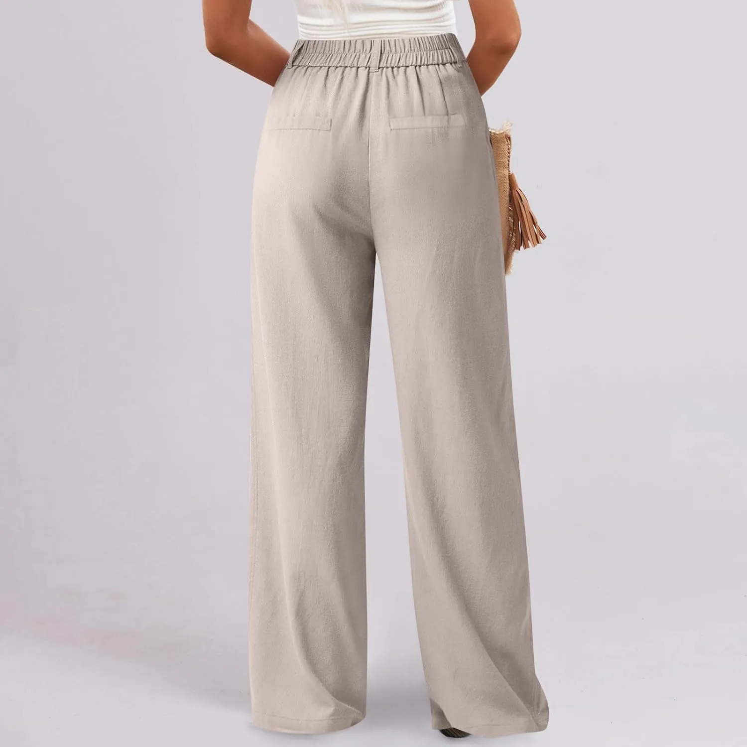 Linen Dress Pants Women Business Casual High Waited Wide Leg Pants with Pockets Slacks Office Work Palazzo Trousers