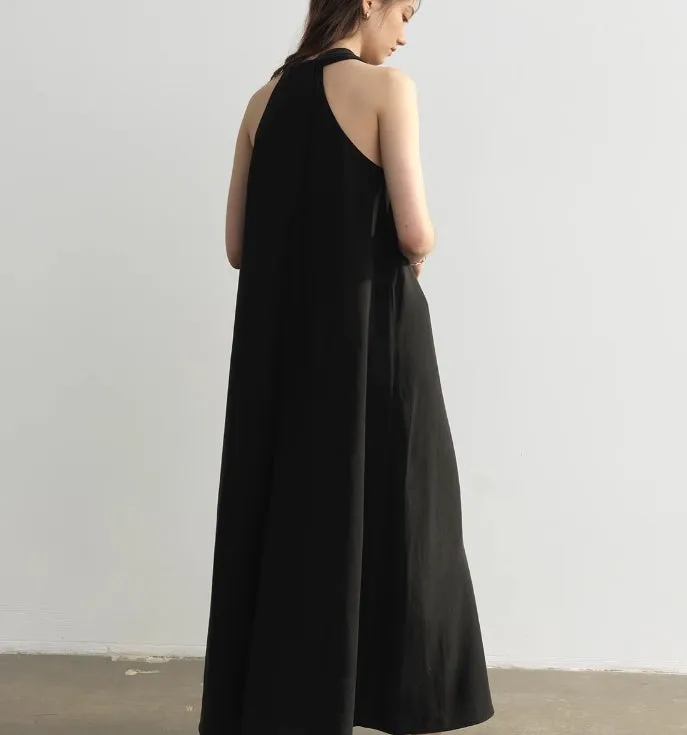 Linen Long V-neck Loose Vacation Women Dresses/9988