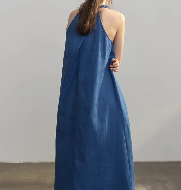 Linen Long V-neck Loose Vacation Women Dresses/9988